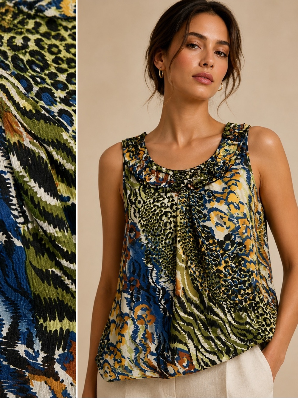 Sara Michelle Multicolor Ruffled Animal Print Floral Tank XXL